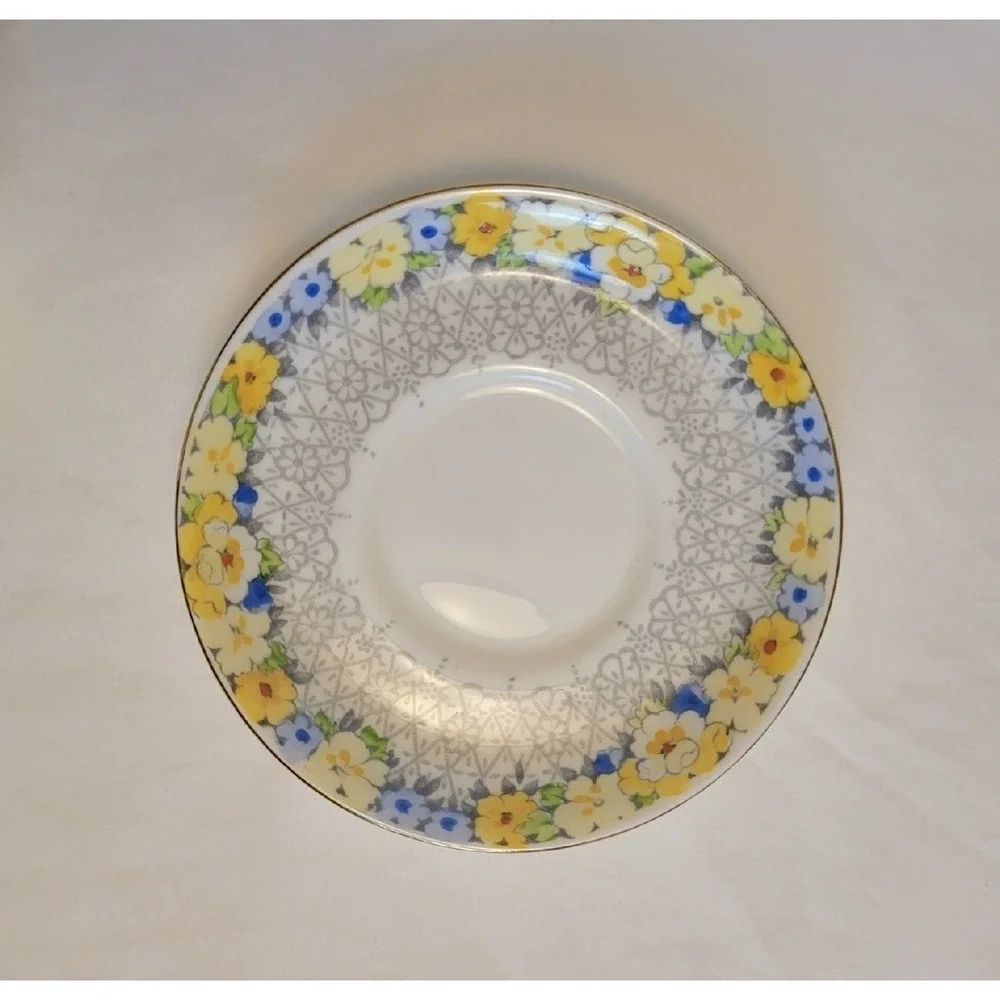 Vintage Crown‎ Staffordshire Demitasse Set Yellow Blue Flowers